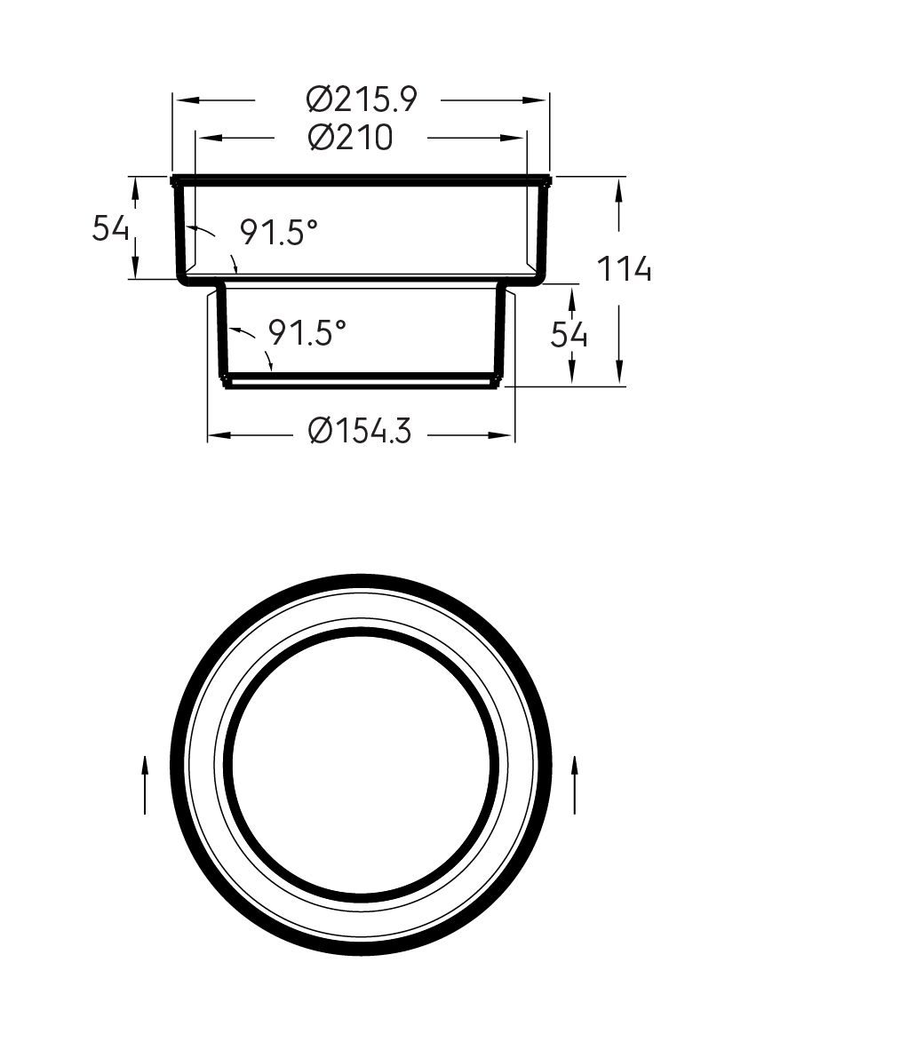 Dimensional Drawing - Aerfoam Adaptor 180 (F) - 150 (M)