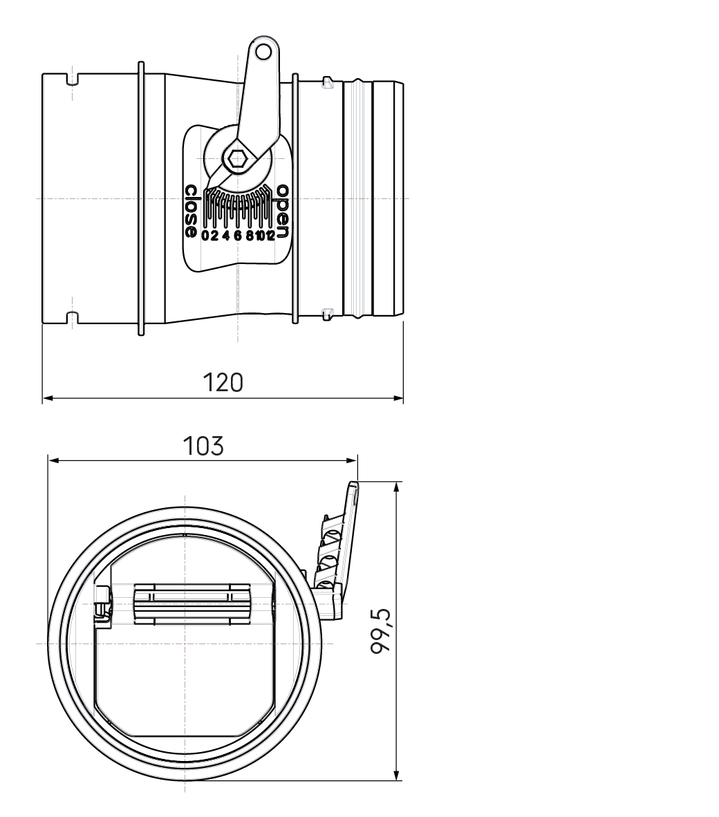 Dimensional drawing – DBOX External Air Restrictor Valve