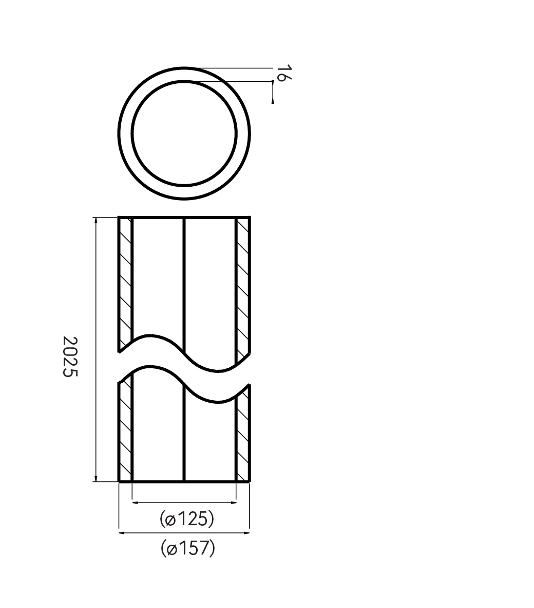 Dimensional Drawing - Aerfoam duct 125x2000mm