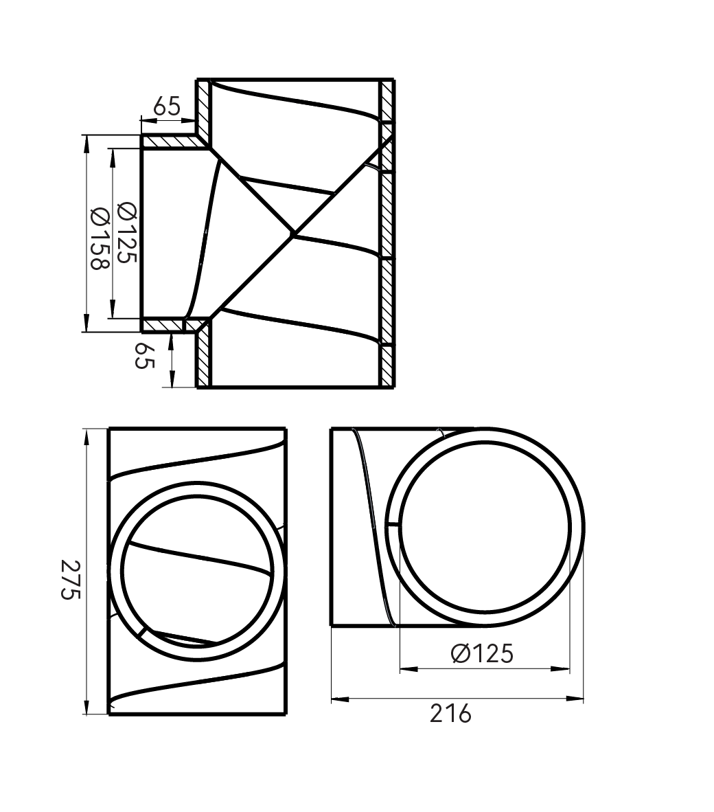 Dimensional Drawing - Aerfoam T-piece 125